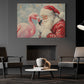Christmas Flamingo Canvas Painting, Santa Claus With Flamingo Wall Art Decor, Xmas Poster Gift For Flamingo Lover