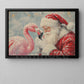 Christmas Flamingo Canvas Painting, Santa Claus With Flamingo Wall Art Decor, Xmas Poster Gift For Flamingo Lover
