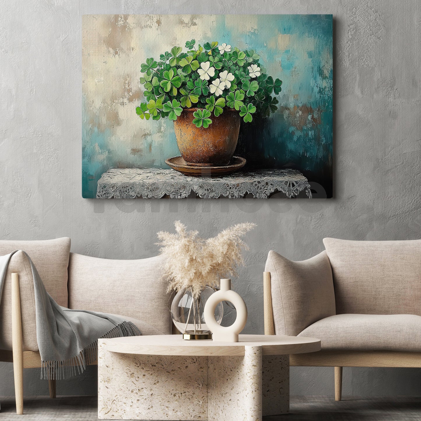 Four-Leaf Clover Canvas Painting, A Quiet Pot Of Luck Wall Art Decor, Shamrock Poster St Patrick's Day Gift For Irish Lover