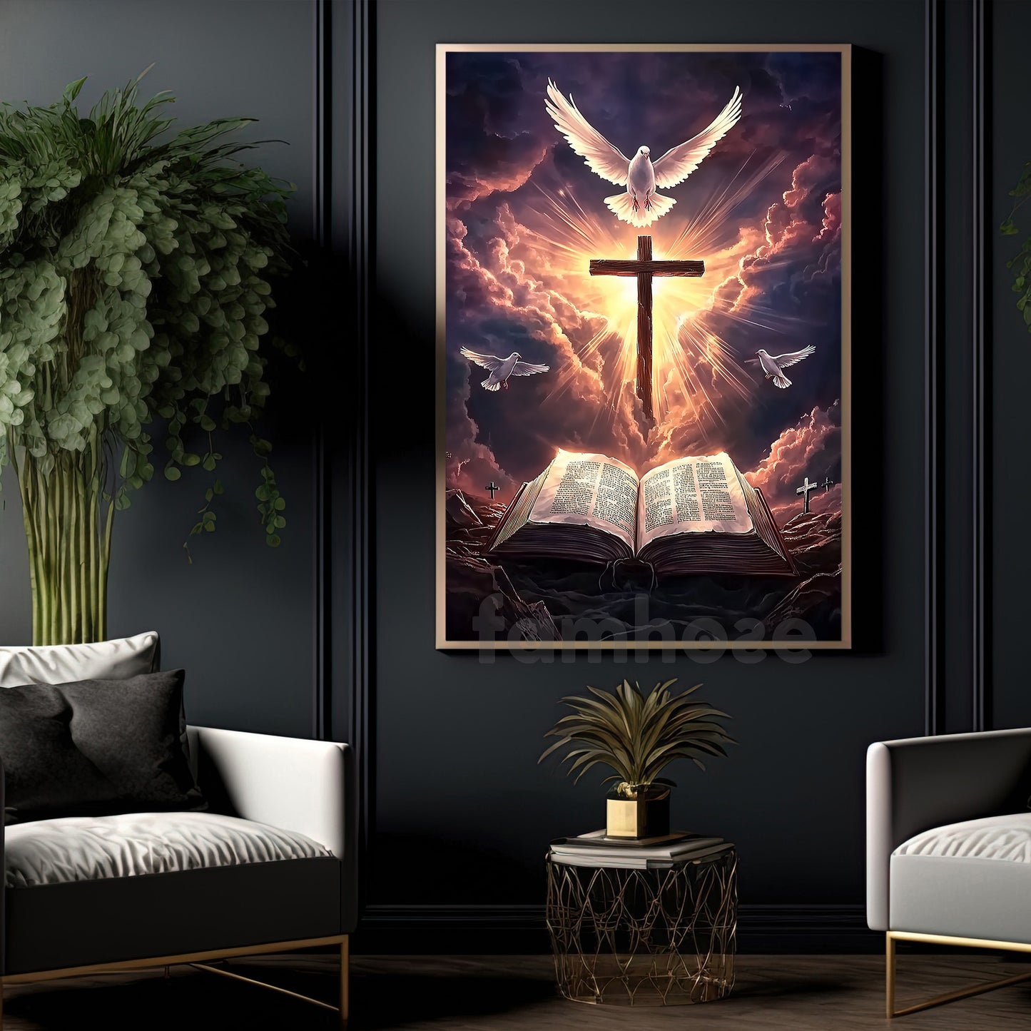 God Canvas Painting, Where Heaven Meets Faith Christian Wall Art Decor, Poster Gift For Jesus Lover