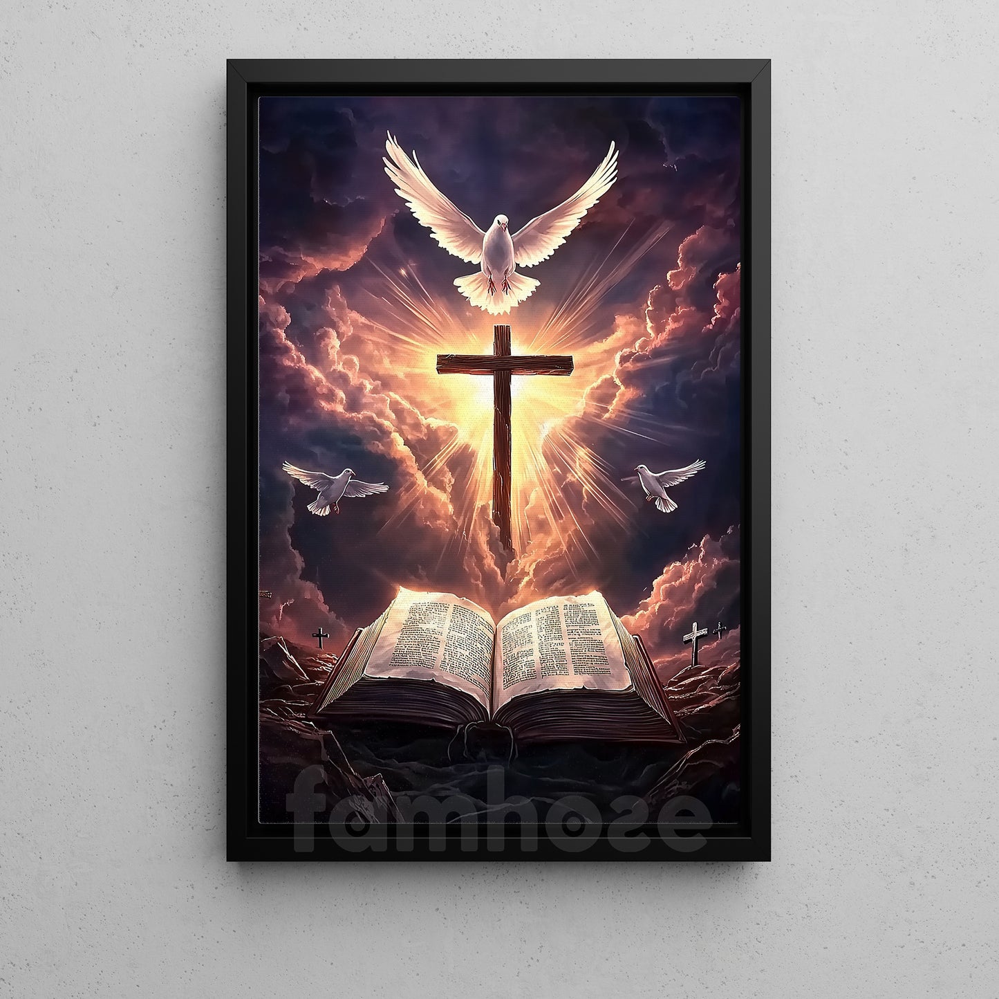 God Canvas Painting, Where Heaven Meets Faith Christian Wall Art Decor, Poster Gift For Jesus Lover