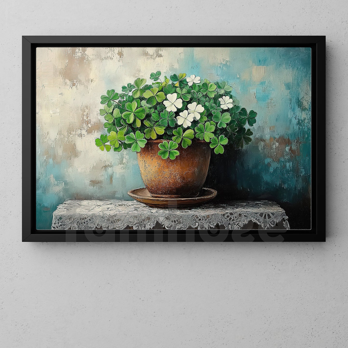 Four-Leaf Clover Canvas Painting, A Quiet Pot Of Luck Wall Art Decor, Shamrock Poster St Patrick's Day Gift For Irish Lover