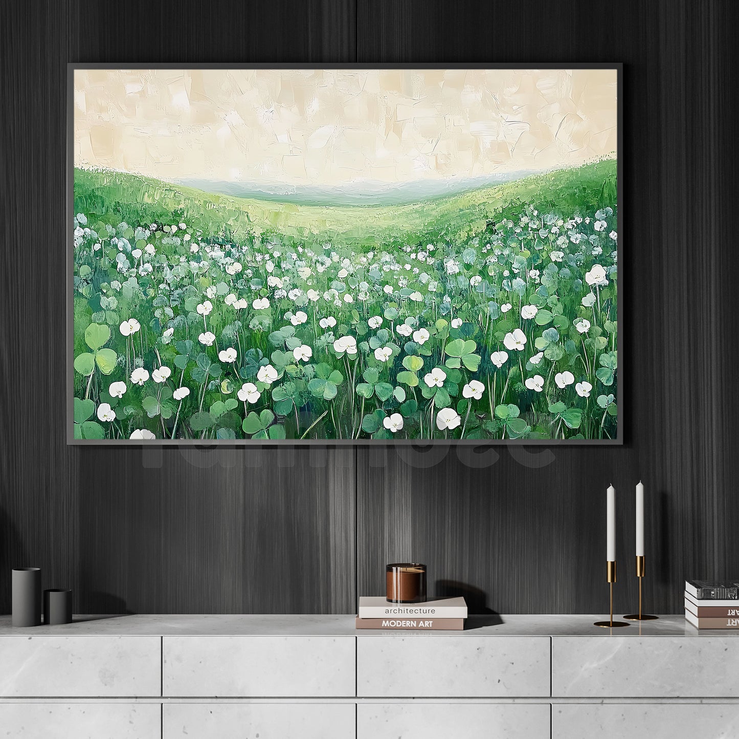 Four-Leaf Clover Canvas Painting, A Quiet Meadow Of Irish Luck Wall Art Decor, Poster St Patrick's Day Gift For Irish Lover
