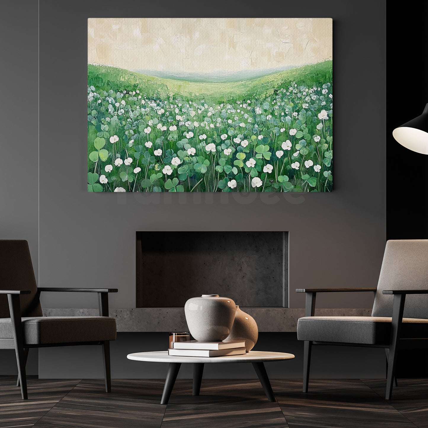 Four-Leaf Clover Canvas Painting, A Quiet Meadow Of Irish Luck Wall Art Decor, Poster St Patrick's Day Gift For Irish Lover