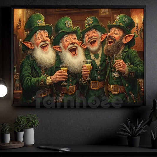 Four-Leaf Clover Leprechauns Canvas Painting, Brothers Of The Clover Shamrock Wall Art Decor, Poster St Patrick's Day Gift For Irish Lover