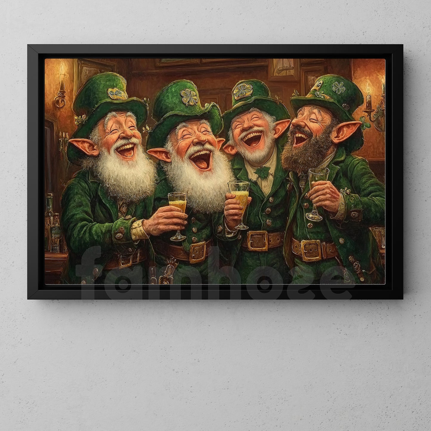 Four-Leaf Clover Leprechauns Canvas Painting, Brothers Of The Clover Shamrock Wall Art Decor, Poster St Patrick's Day Gift For Irish Lover
