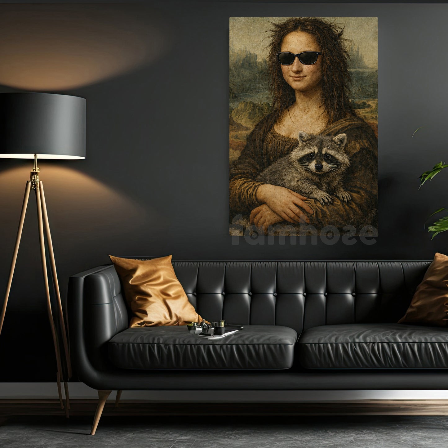 Funny Mona Lisa Canvas Painting, Mona Lisa With Raccoon Wall Art Decor, Poster Gift