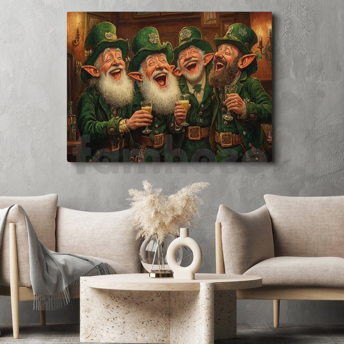 Four-Leaf Clover Leprechauns Canvas Painting, Brothers Of The Clover Shamrock Wall Art Decor, Poster St Patrick's Day Gift For Irish Lover