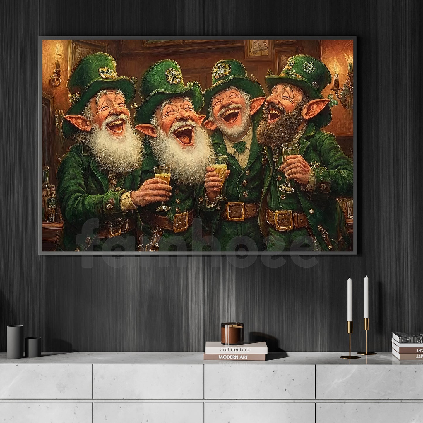 Four-Leaf Clover Leprechauns Canvas Painting, Brothers Of The Clover Shamrock Wall Art Decor, Poster St Patrick's Day Gift For Irish Lover