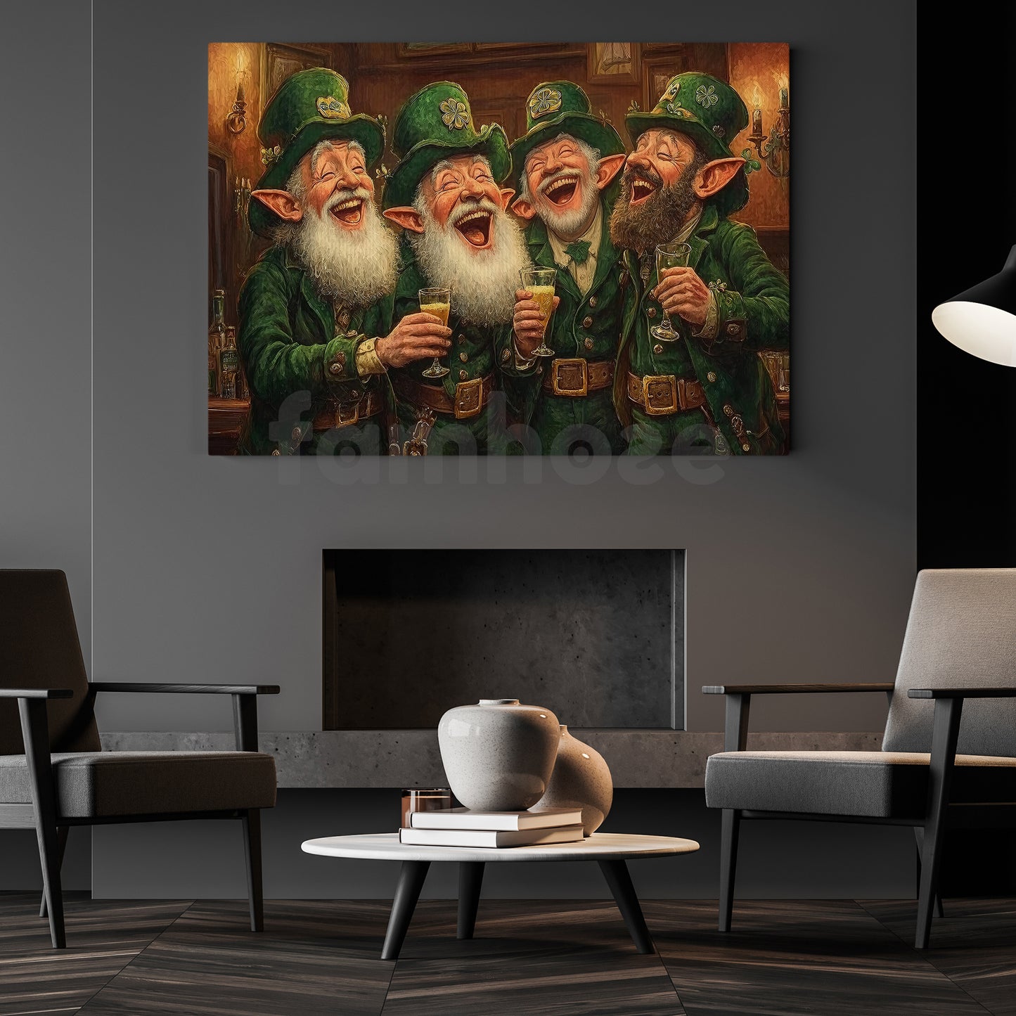 Four-Leaf Clover Leprechauns Canvas Painting, Brothers Of The Clover Shamrock Wall Art Decor, Poster St Patrick's Day Gift For Irish Lover