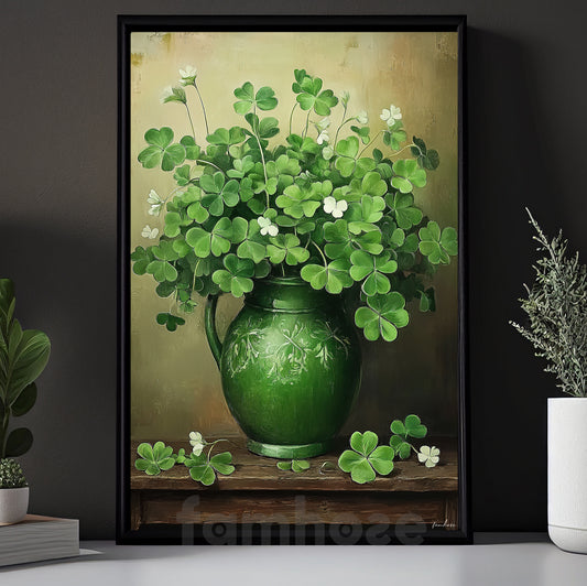 Four-Leaf Clover Canvas Painting, A Jar Full Of Irish Luck Wall Art Decor, Poster St Patrick's Day Gift For Irish Lover