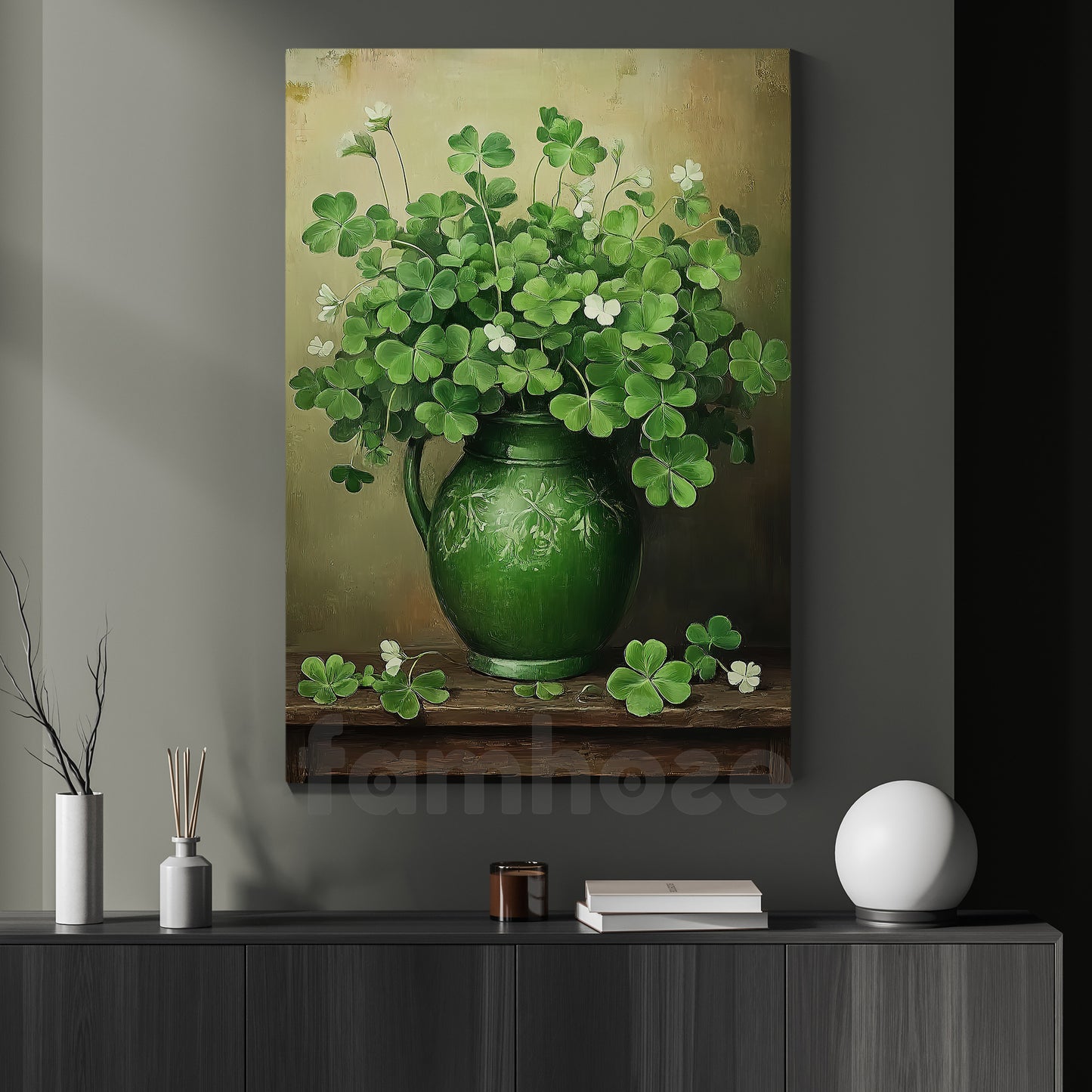 Four-Leaf Clover Canvas Painting, A Jar Full Of Irish Luck Wall Art Decor, Poster St Patrick's Day Gift For Irish Lover