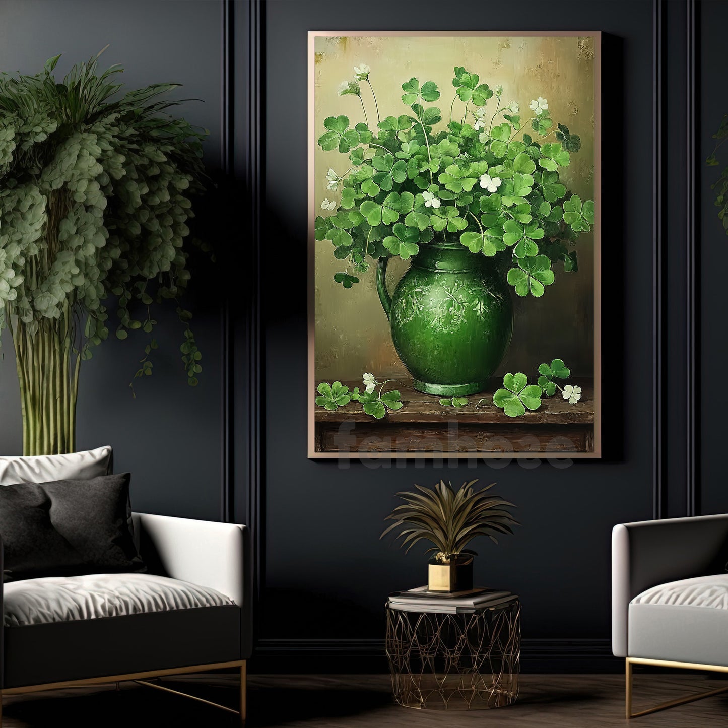 Four-Leaf Clover Canvas Painting, A Jar Full Of Irish Luck Wall Art Decor, Poster St Patrick's Day Gift For Irish Lover