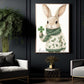 Four-Leaf Clover Canvas Painting, Lucky Little Bunny Holding A Clover Wall Art Decor, Poster St Patrick's Day Gift For Irish Lover