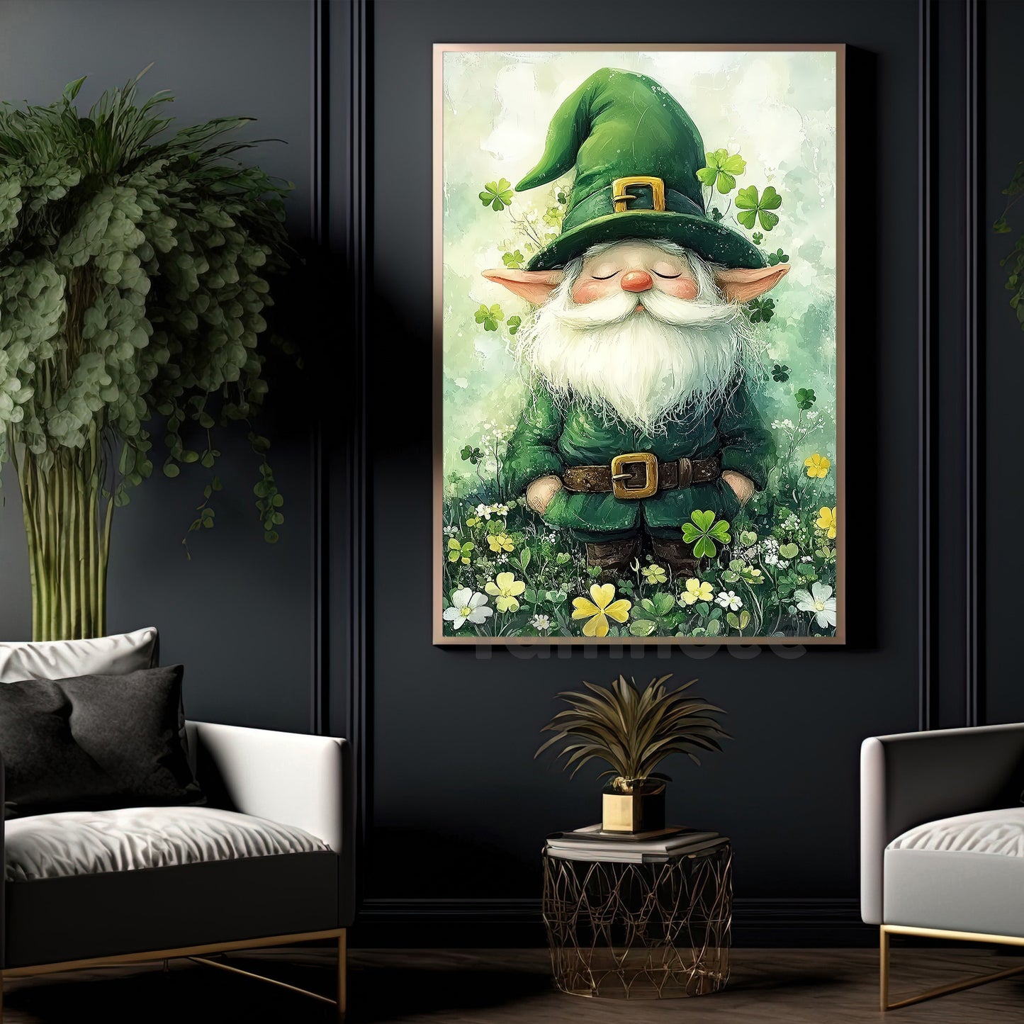 Four-Leaf Clover Leprechaun Canvas Painting, A Quiet Moment Of Irish Magic Wall Art Decor, Poster St Patrick's Day Gift For Irish Lover