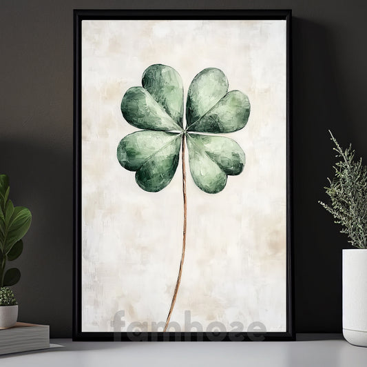 Four-Leaf Clover Canvas Painting, Single Shamrock, Endless Luck Wall Art Decor, Poster St Patrick's Day Gift For Irish Lover