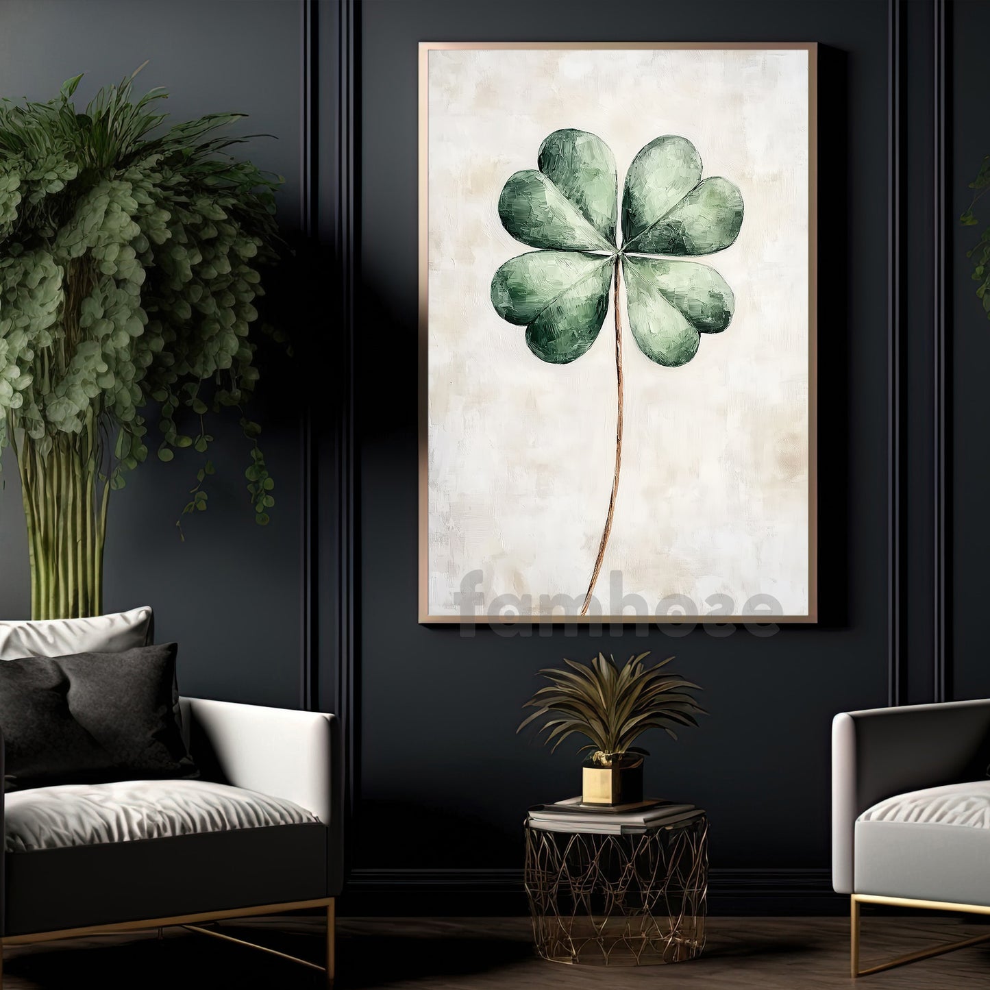Four-Leaf Clover Canvas Painting, Single Shamrock, Endless Luck Wall Art Decor, Poster St Patrick's Day Gift For Irish Lover