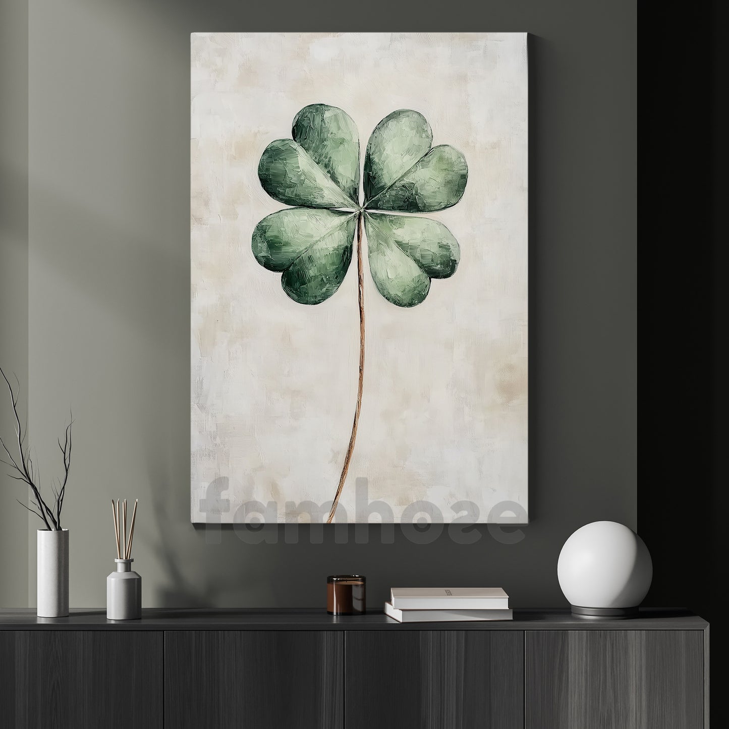 Four-Leaf Clover Canvas Painting, Single Shamrock, Endless Luck Wall Art Decor, Poster St Patrick's Day Gift For Irish Lover