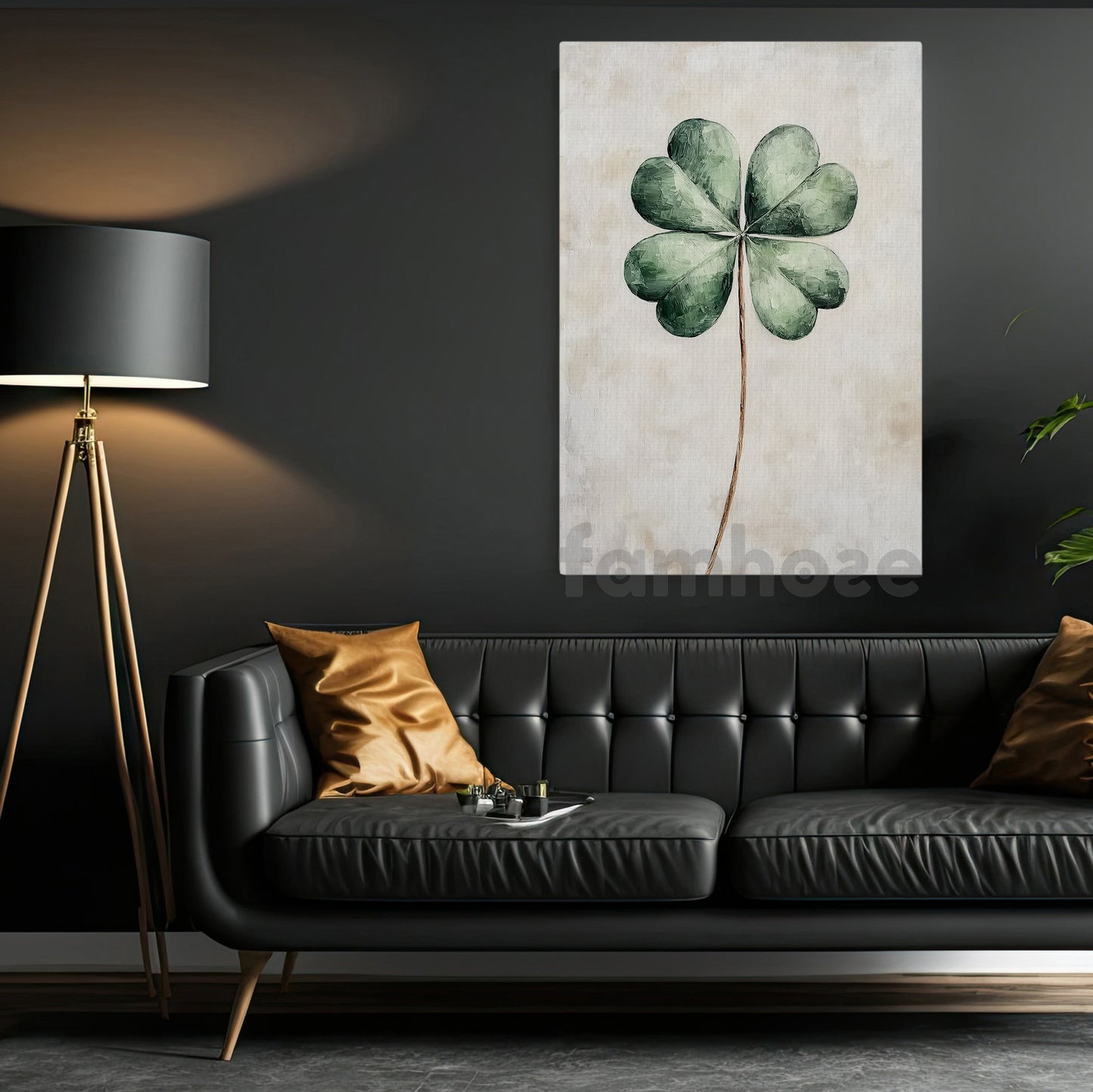 Four-Leaf Clover Canvas Painting, Single Shamrock, Endless Luck Wall Art Decor, Poster St Patrick's Day Gift For Irish Lover