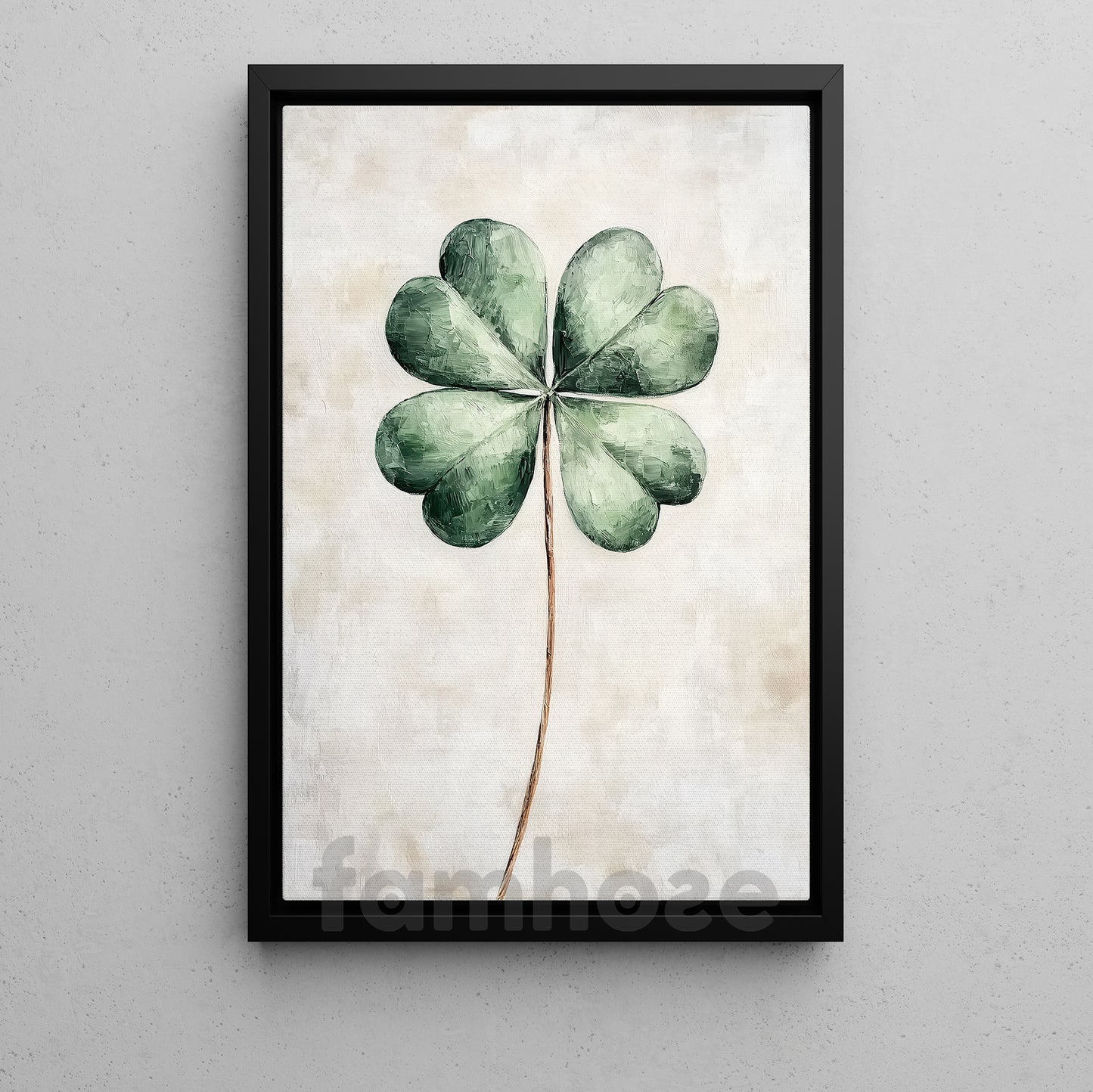 Four-Leaf Clover Canvas Painting, Single Shamrock, Endless Luck Wall Art Decor, Poster St Patrick's Day Gift For Irish Lover