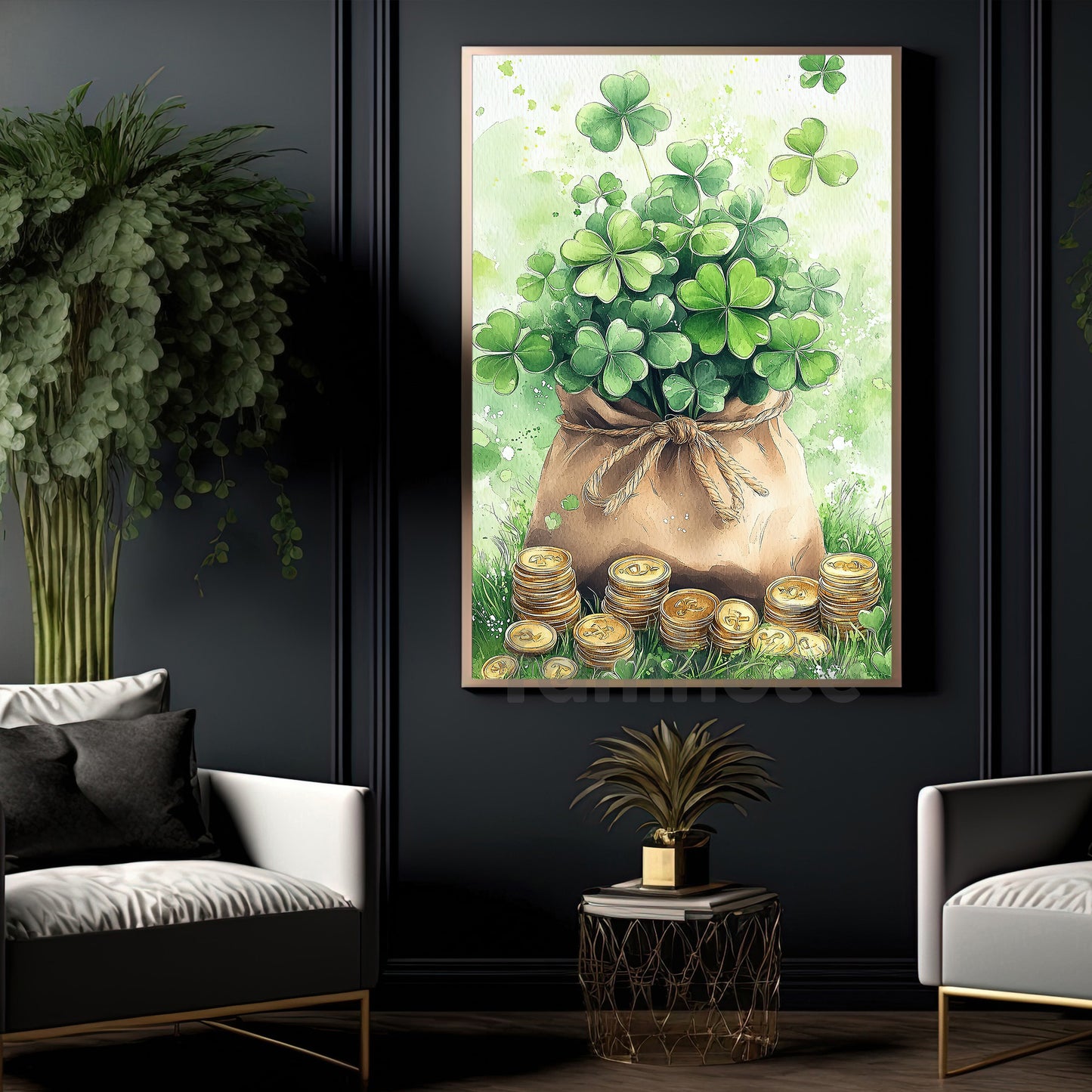 Four-Leaf Clover Canvas Painting, A Bag Full Of Luck Wall Art Decor, Shamrock Poster St Patrick's Day Gift For Irish Lover