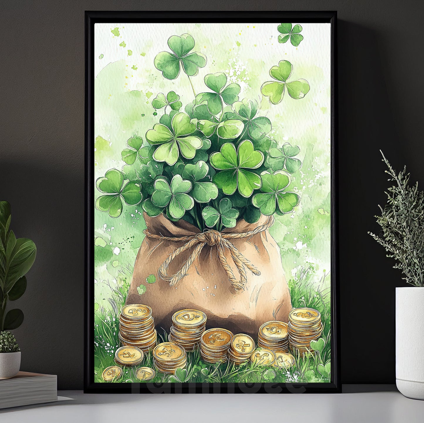 Four-Leaf Clover Canvas Painting, A Bag Full Of Luck Wall Art Decor, Shamrock Poster St Patrick's Day Gift For Irish Lover