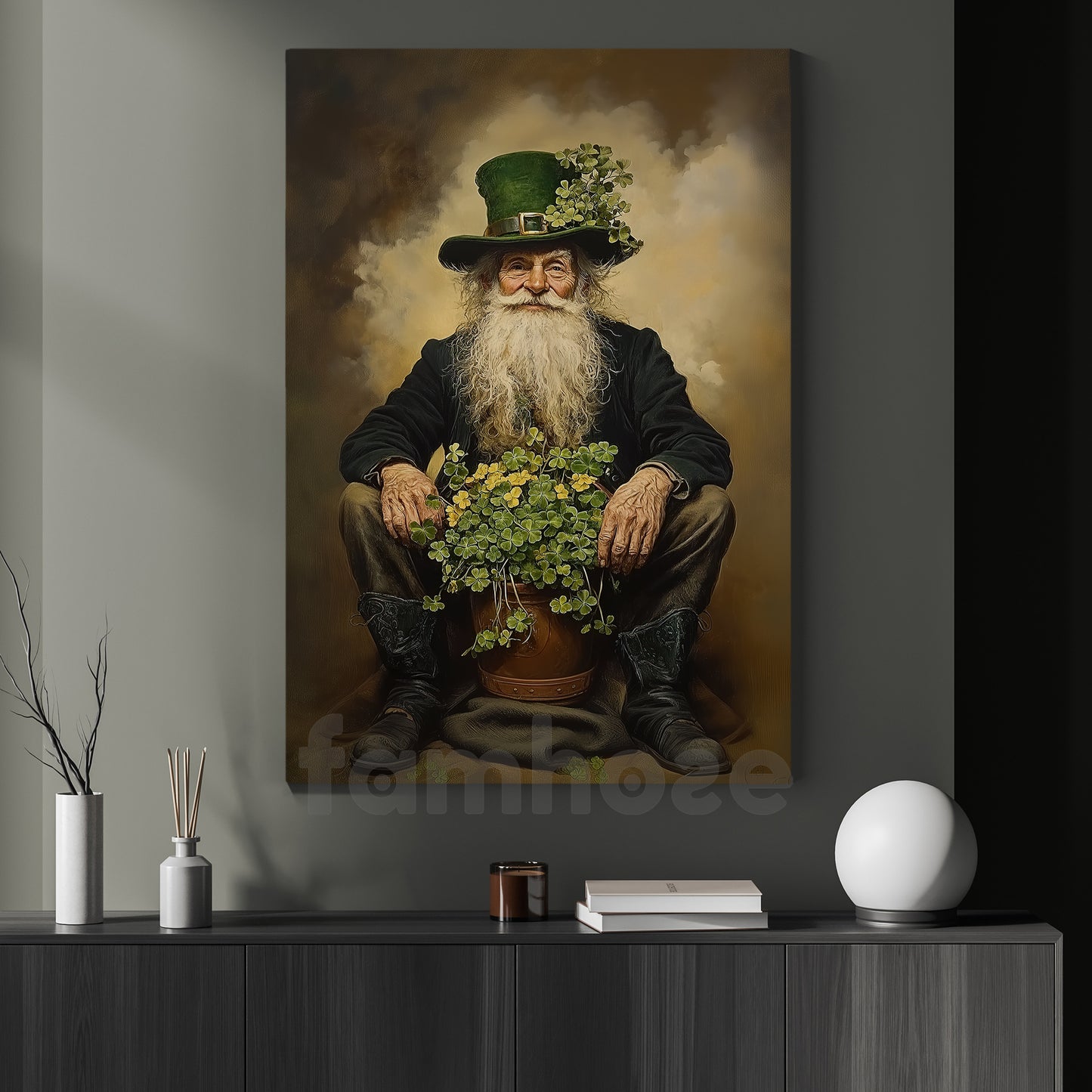 Four-Leaf Clover Canvas Painting, The Keeper Of Luck Wall Art Decor, Shamrock Poster St Patrick's Day Gift For Irish Lover