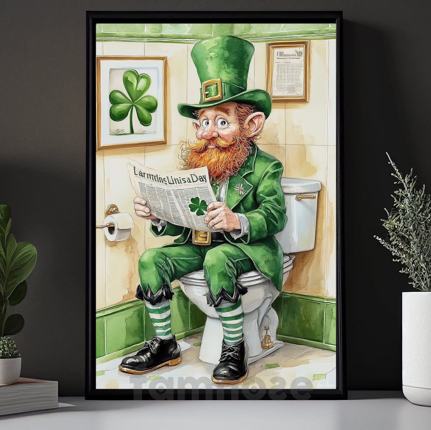 Funny Lucky Shamrock Leprechaun Toilet Canvas Painting, Irish Luck Takes A Break Bathroom Wall Art Decor, Restroom Poster St Patrick's Day Gift For Irish Lover
