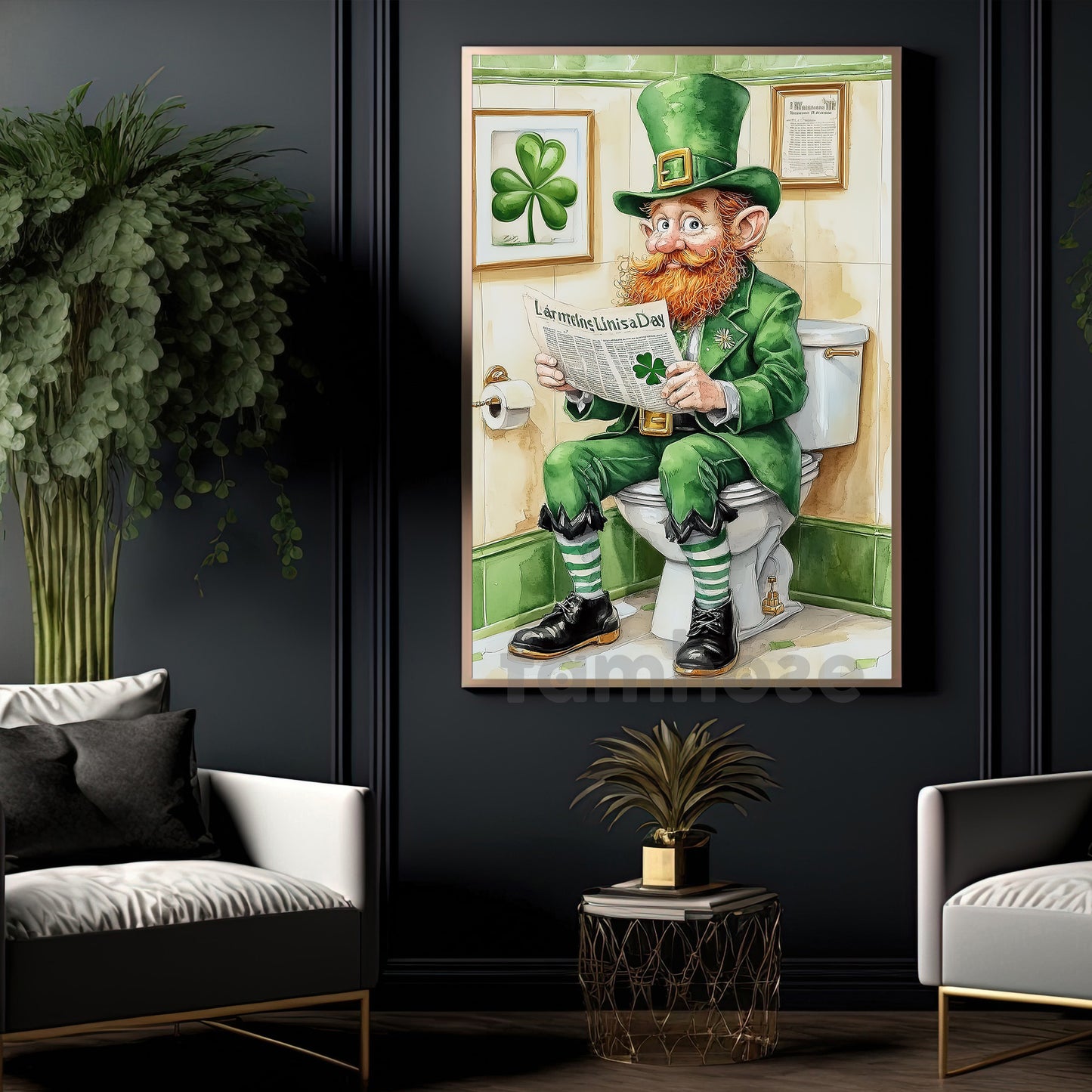 Funny Lucky Shamrock Leprechaun Toilet Canvas Painting, Irish Luck Takes A Break Bathroom Wall Art Decor, Restroom Poster St Patrick's Day Gift For Irish Lover
