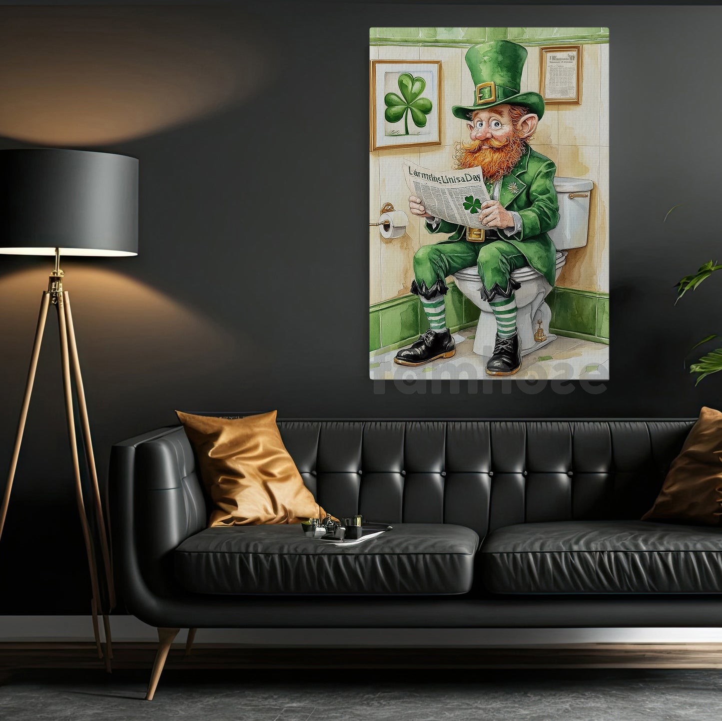 Funny Lucky Shamrock Leprechaun Toilet Canvas Painting, Irish Luck Takes A Break Bathroom Wall Art Decor, Restroom Poster St Patrick's Day Gift For Irish Lover