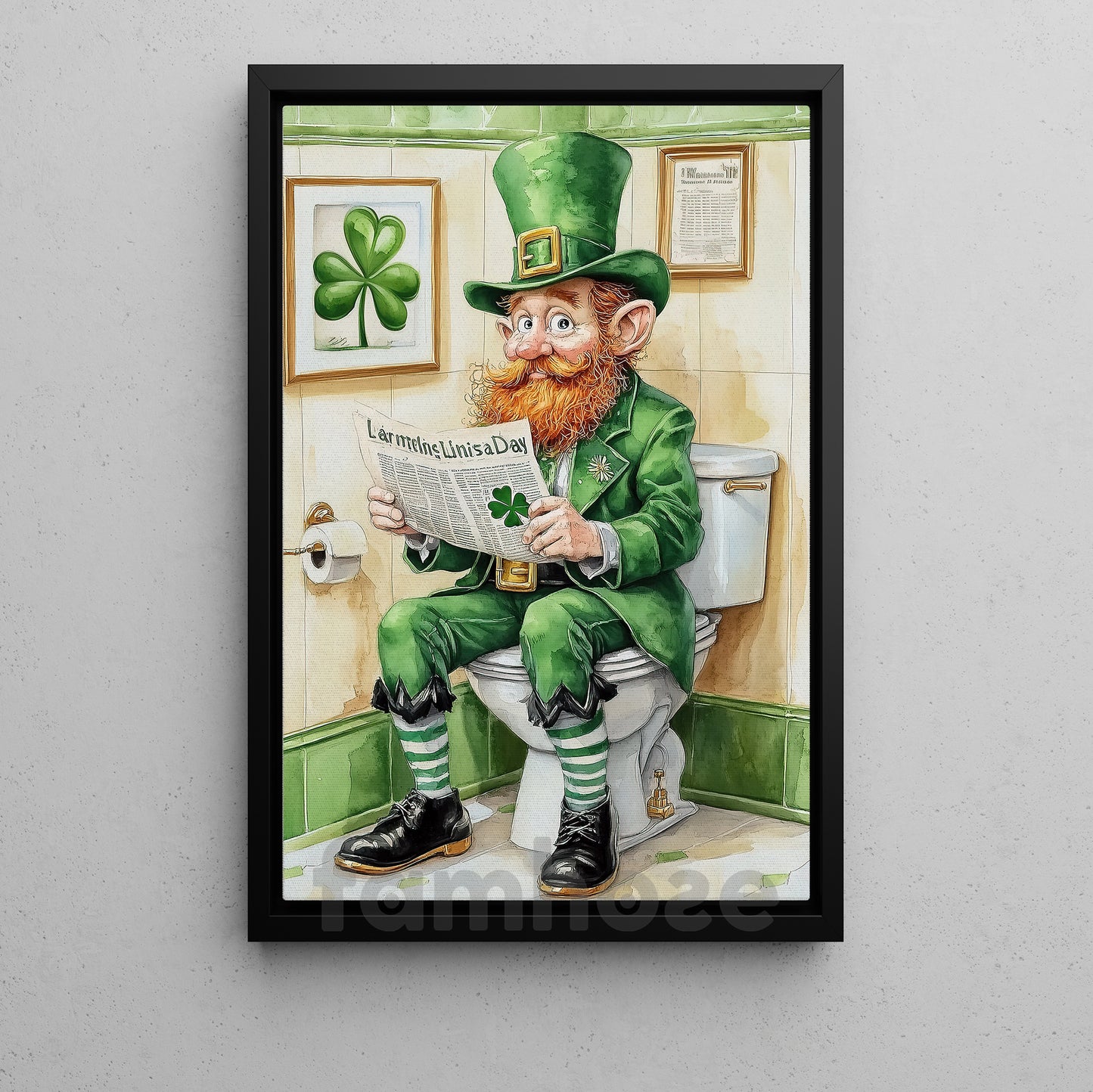 Funny Lucky Shamrock Leprechaun Toilet Canvas Painting, Irish Luck Takes A Break Bathroom Wall Art Decor, Restroom Poster St Patrick's Day Gift For Irish Lover