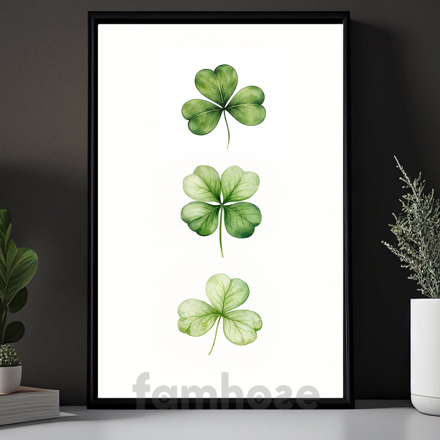 Four-Leaf Clover Canvas Painting, Three Leaves of Luck Wall Art Decor, Shamrock Poster St Patrick's Day Gift For Irish Lover