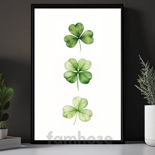 Four-Leaf Clover Canvas Painting, Three Leaves of Luck Wall Art Decor, Shamrock Poster St Patrick's Day Gift For Irish Lover