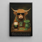 Four-Leaf Clover Highland Cow Canvas Painting, Too Cool For The Pasture Wall Art Decor, Shamrock Poster St Patrick's Day Gift For Irish Lover