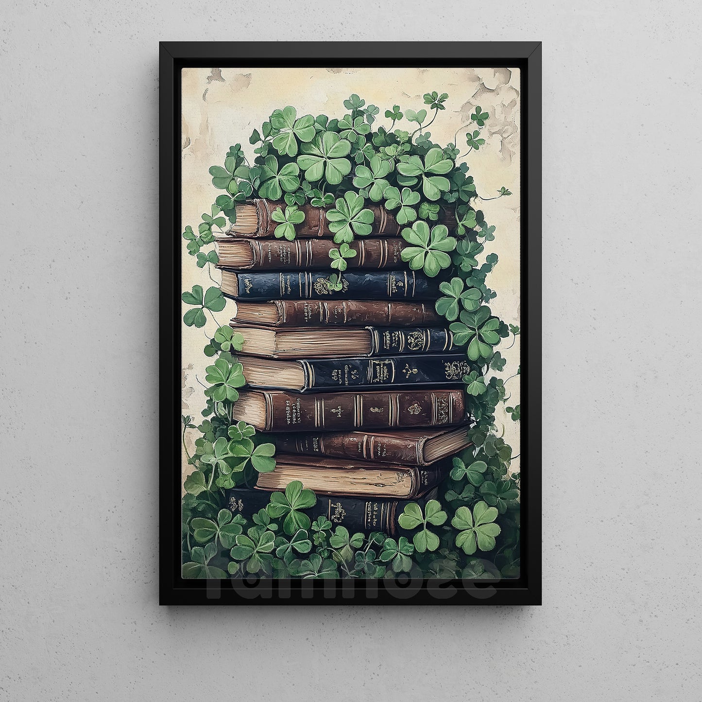 Four-Leaf Clover Books Canvas Painting, Pages Of Luck Wall Art Decor, Shamrock Poster St Patrick's Day Gift For Irish Lover