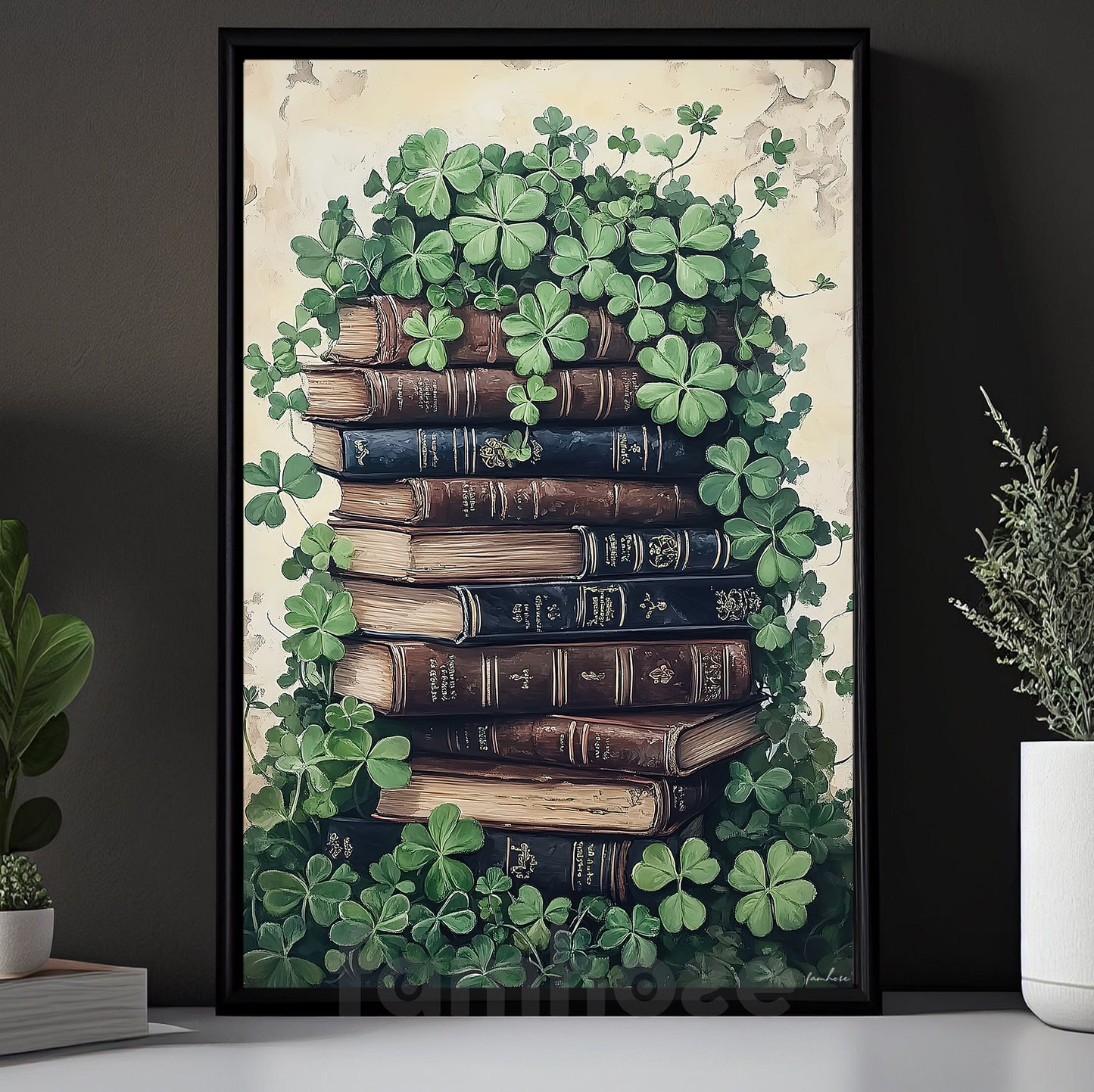 Four-Leaf Clover Books Canvas Painting, Pages Of Luck Wall Art Decor, Shamrock Poster St Patrick's Day Gift For Irish Lover