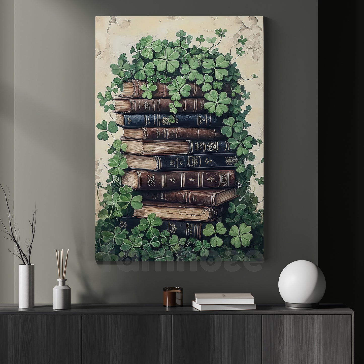 Four-Leaf Clover Books Canvas Painting, Pages Of Luck Wall Art Decor, Shamrock Poster St Patrick's Day Gift For Irish Lover
