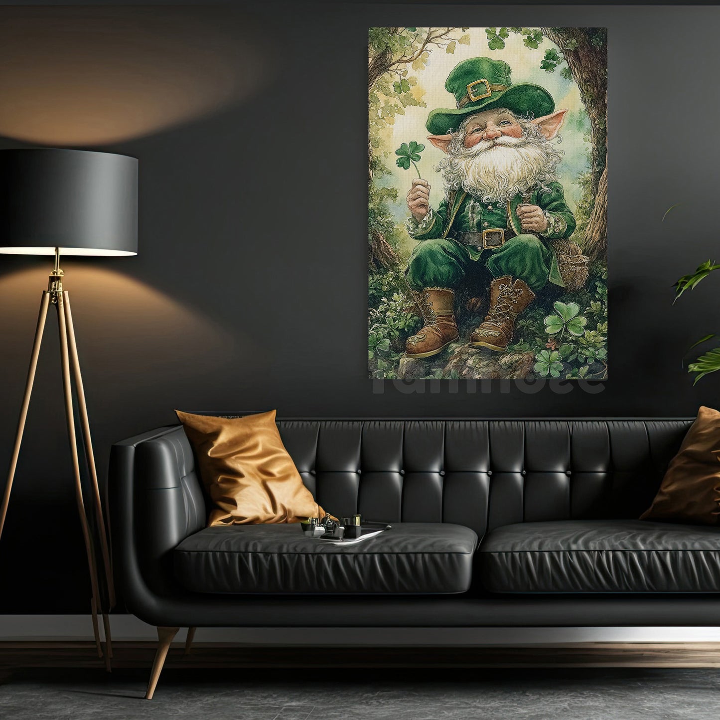 Lucky Shamrock Leprechaun Canvas Painting, The Lucky Forest Guardian Wall Art Decor, Poster St Patrick's Day Gift For Irish Lover