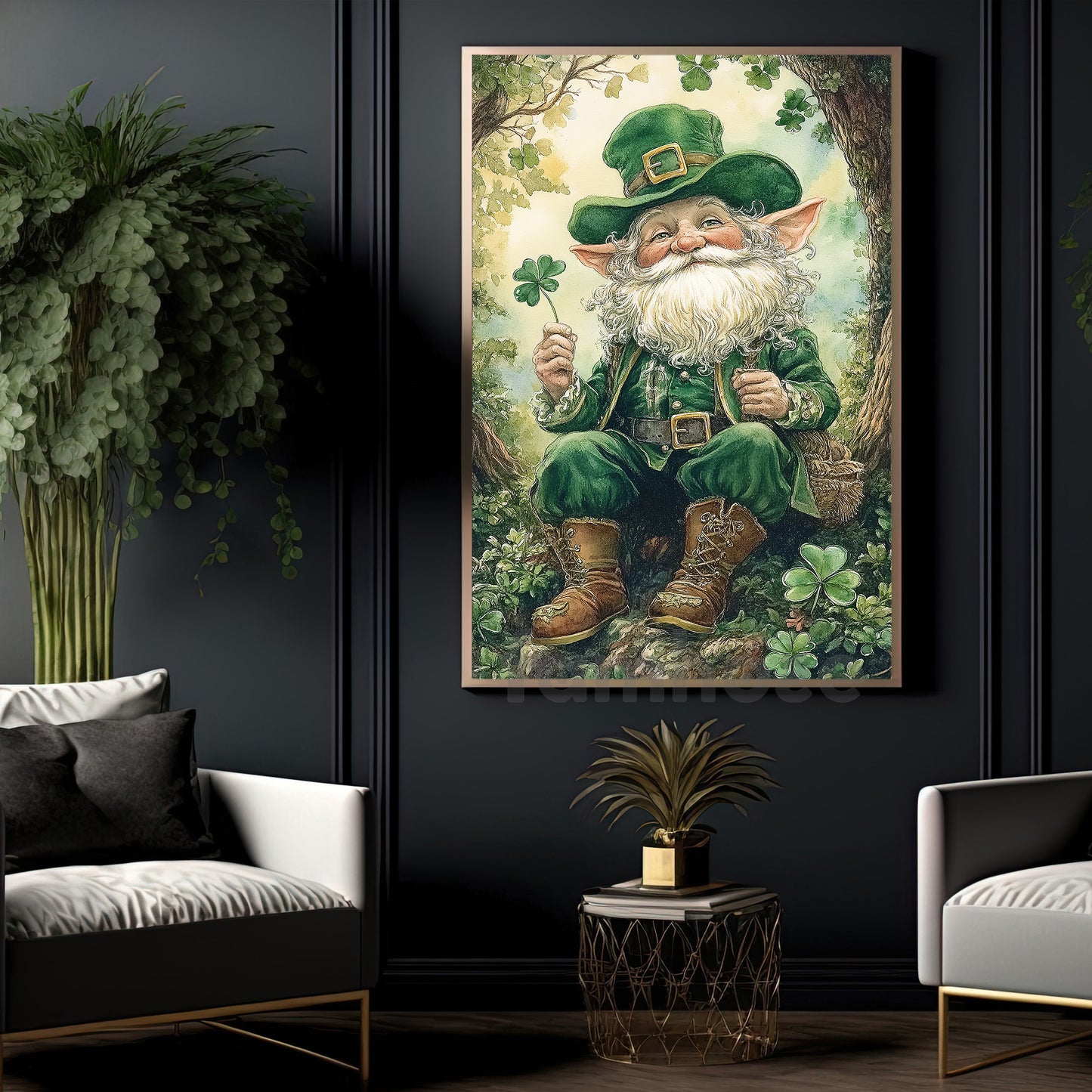 Lucky Shamrock Leprechaun Canvas Painting, The Lucky Forest Guardian Wall Art Decor, Poster St Patrick's Day Gift For Irish Lover