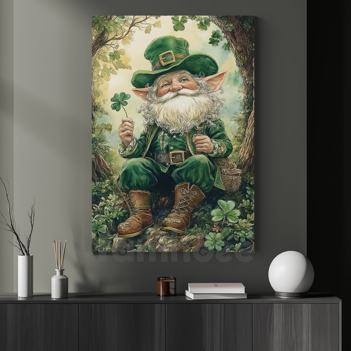 Lucky Shamrock Leprechaun Canvas Painting, The Lucky Forest Guardian Wall Art Decor, Poster St Patrick's Day Gift For Irish Lover