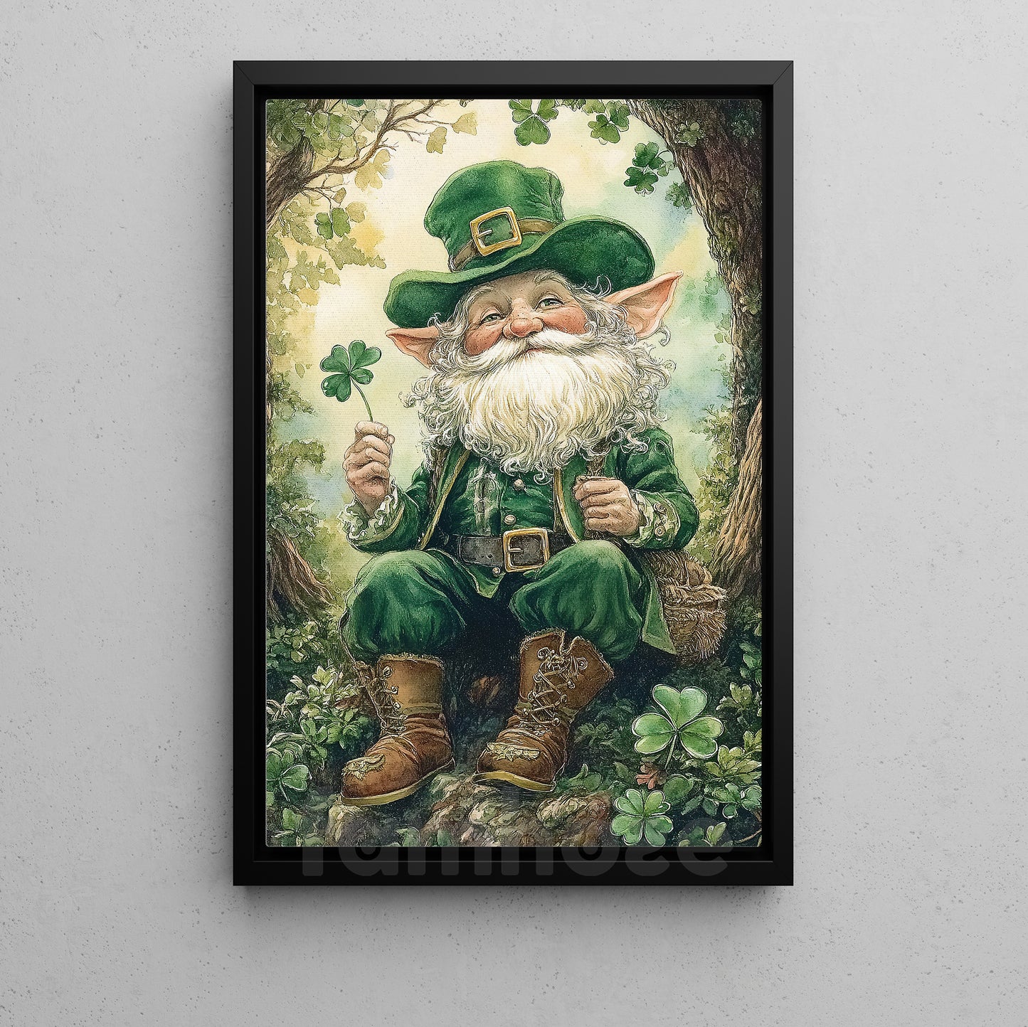Lucky Shamrock Leprechaun Canvas Painting, The Lucky Forest Guardian Wall Art Decor, Poster St Patrick's Day Gift For Irish Lover