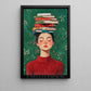 Reading Girl Canvas Painting, Dreamy Girl With Books Wall Art Decor, Poster Gift For Book Lover