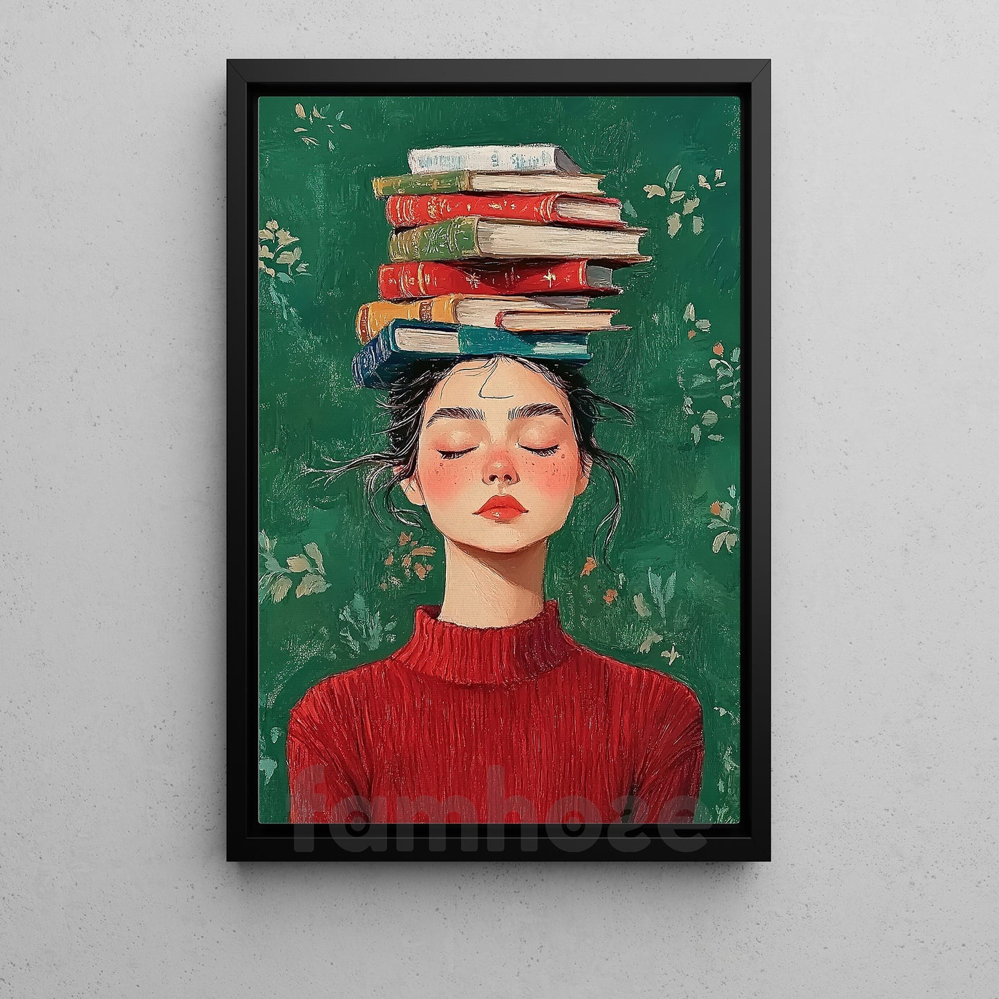 Reading Girl Canvas Painting, Dreamy Girl With Books Wall Art Decor, Poster Gift For Book Lover