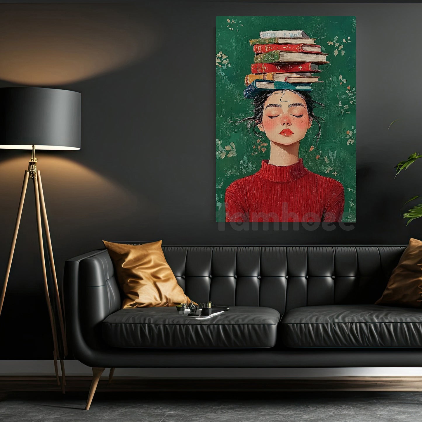 Reading Girl Canvas Painting, Dreamy Girl With Books Wall Art Decor, Poster Gift For Book Lover