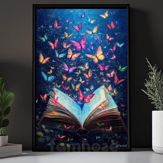 Book Canvas Painting, Butterfly Book Fantasy Wall Art Decor, Poster Gift For Reading Lovers
