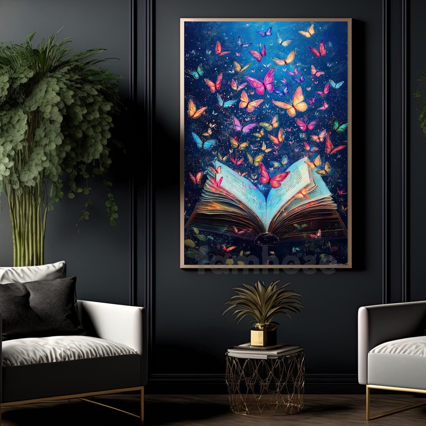 Book Canvas Painting, Butterfly Book Fantasy Wall Art Decor, Poster Gift For Reading Lovers
