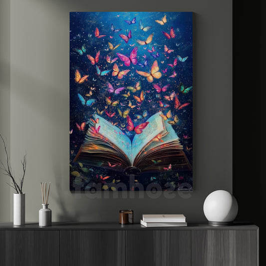 Book Canvas Painting, Butterfly Book Fantasy Wall Art Decor, Poster Gift For Reading Lovers