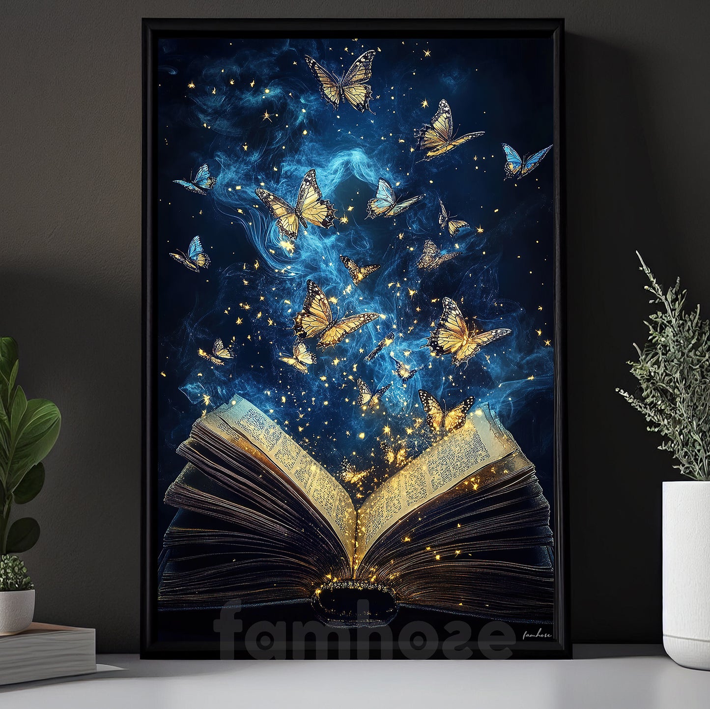 Book Canvas Painting, Dreamy Butterfly Book Wall Art Decor, Poster Gift For Reading Lovers