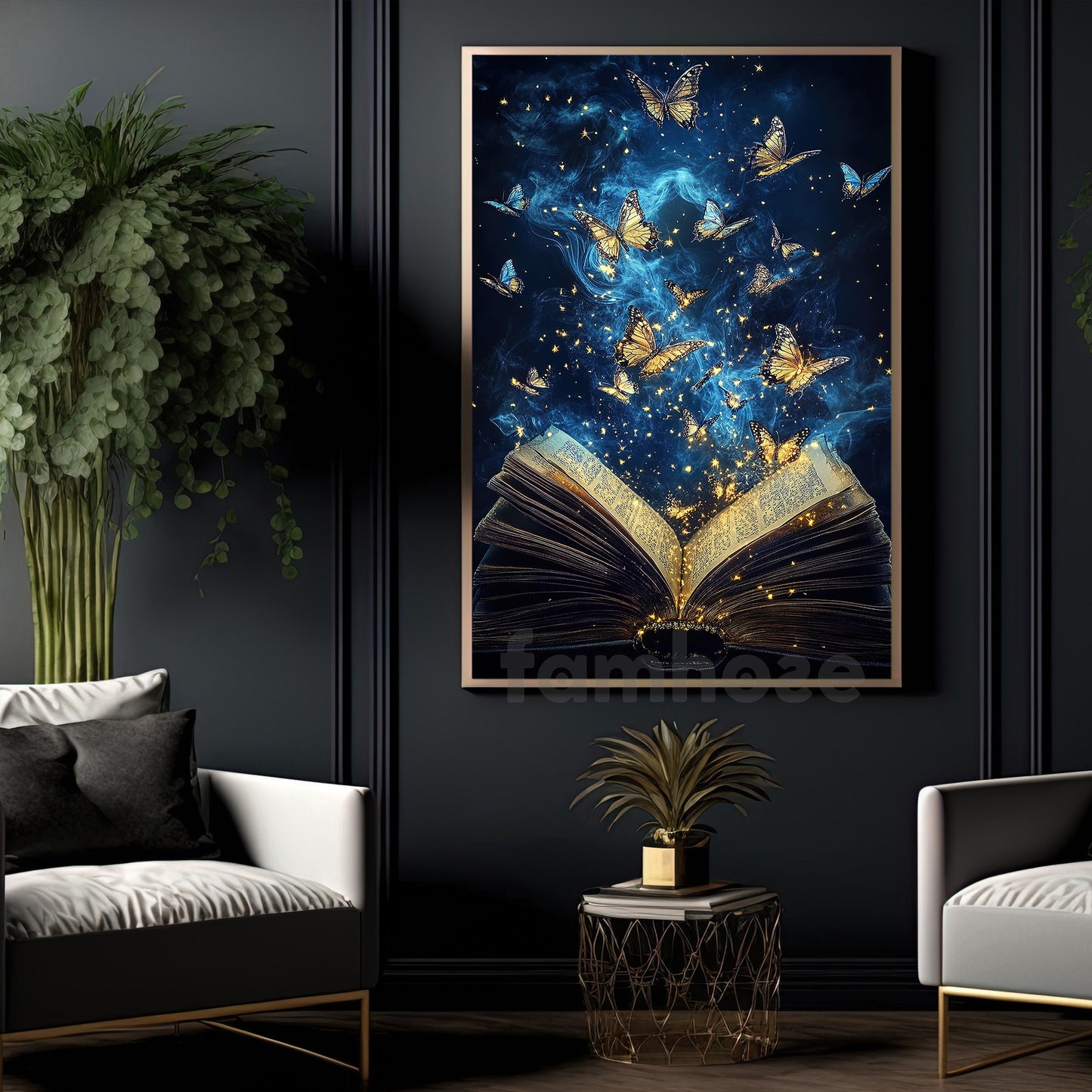 Book Canvas Painting, Dreamy Butterfly Book Wall Art Decor, Poster Gift For Reading Lovers