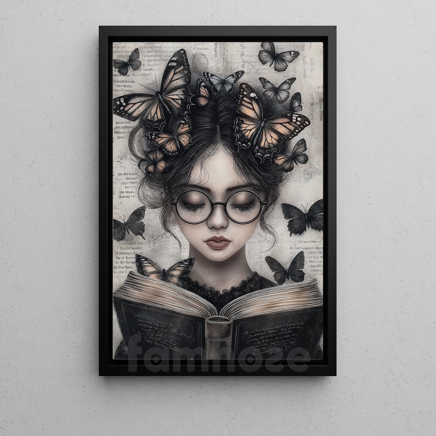Reading Girl Canvas Painting, Dark Academia Reading Girl Wall Art Decor, Poster Gift For Book Lover